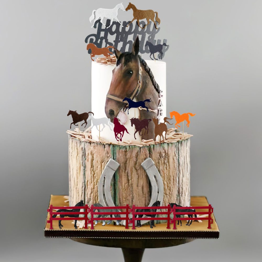 35 Pieces Horse Racing Cake Decorations, Horse Cake Toppers, Plastic Horse Cupcake Toppers, Fences for Baby Shower Sports Equestrian Birthday Theme Party Decorations - Image 4