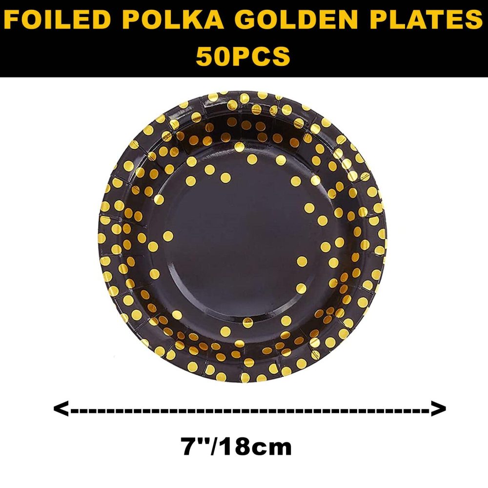 CEILIWEN Black and Gold Party Plates, 50 Pack 7 inch Party Tableware Dinnerware, Disposable Paper Plates, Party Supplies for Birthday Decorations, Pack of 50 - Image 7