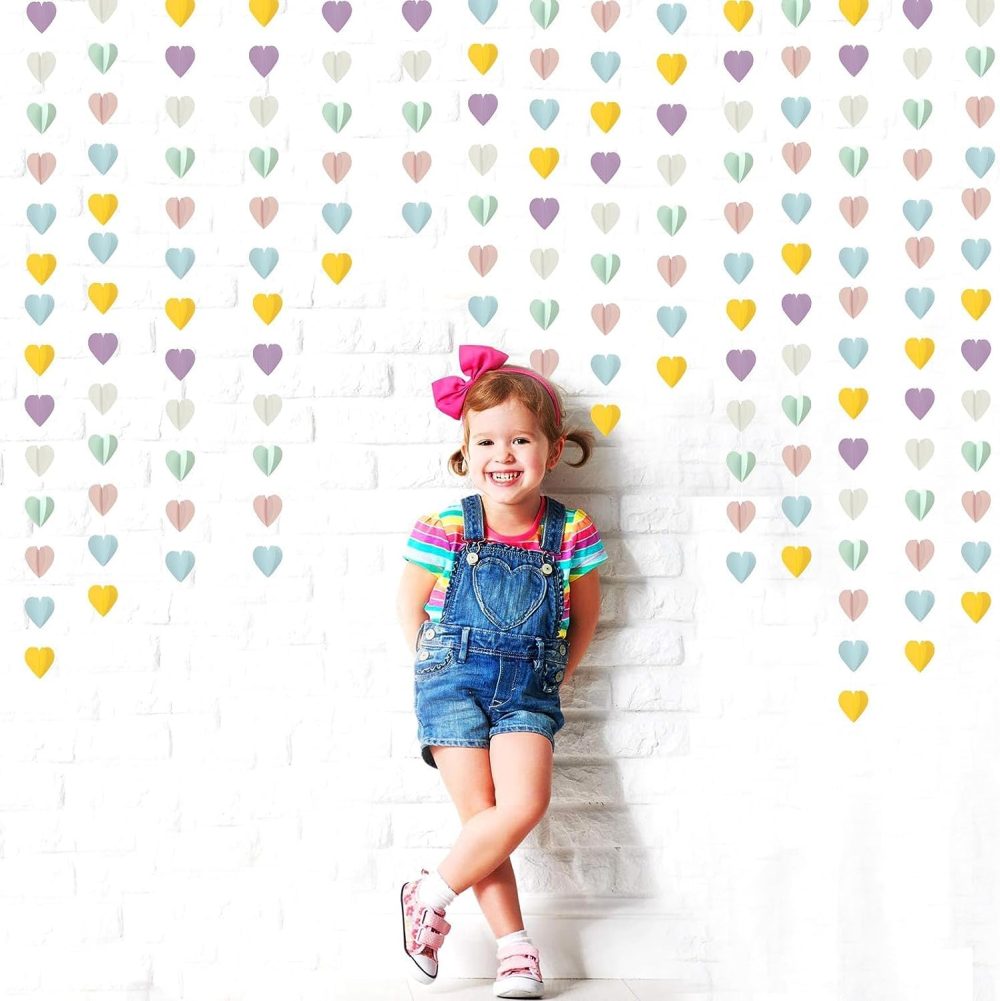 Pastel-Rainbow Party-Decorations 3D Heart Garland - 39Ft Yellow Blue Pink Purple Mint Hanging Paper Streamers Banner, Valentines Day Engagement Wedding Bachelorette Baby Bridal Shower Decor Lasting - Image 4