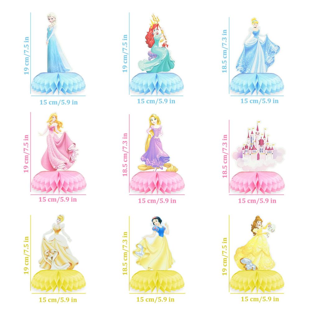 BLLREMIPSUR 9 Pieces Cute Princess Honeycomb Centerpiece, Princess Themed Birthday Party Decorations Kids Birthday Party Cake Dessert Party Supplies Photo Booth Props Party Table Decoration - Image 2