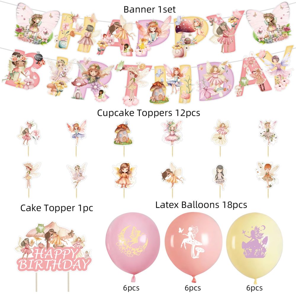 33PCS Fairy Birthday Decorations - Fairy Party Decorations, Fairy Party Supplies, Fairy Decorations, Fairy First Birthday Decorations, Table Decorations For Birthday Party, Fairy Party For Girl Women - Image 4