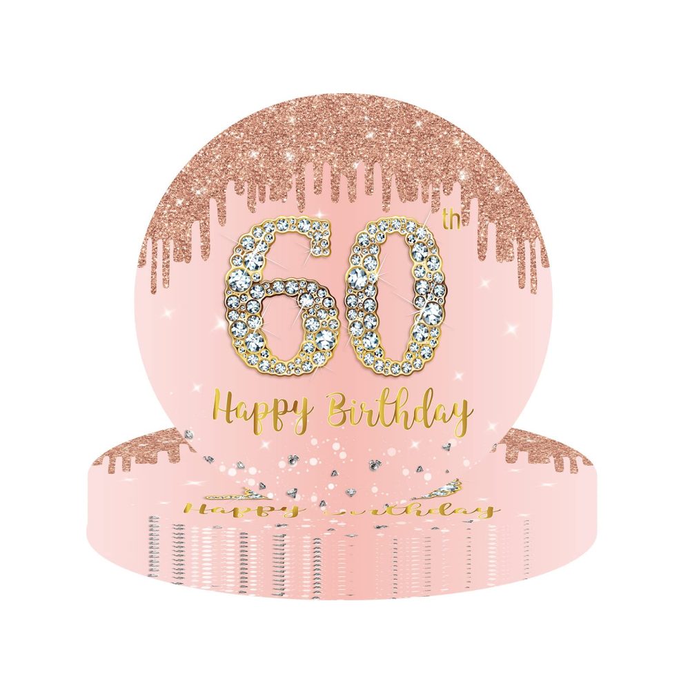 Happy 60th Birthday Paper Plates 9" Rose Gold,16Pcs Womens Birthday Party Plates Tableware,60th Birthday Decorations Plates for Women,Her 60th Birthday Party Supplies Table Decorations