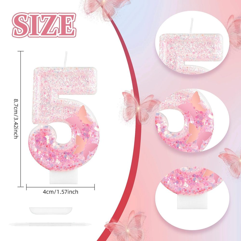 Butterfly Number Candles, Pink Gradient 1st Candles, Butterfly Birthday Number 1 Candles Cake Toppers for Girls Boys Baby Birthday Butterfly Theme Party - Image 6