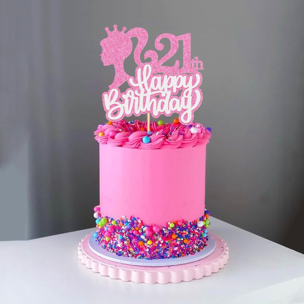 Blumomon 1Pcs Princess Cupcake Toppers Pink Girl Cake Topper Happy 21th Birthday Cake Topper Glitter Happy 21 Cupcake Topper Cheers to Cake Decoration for 21th Birthday Party Decoration Supplies - Image 4