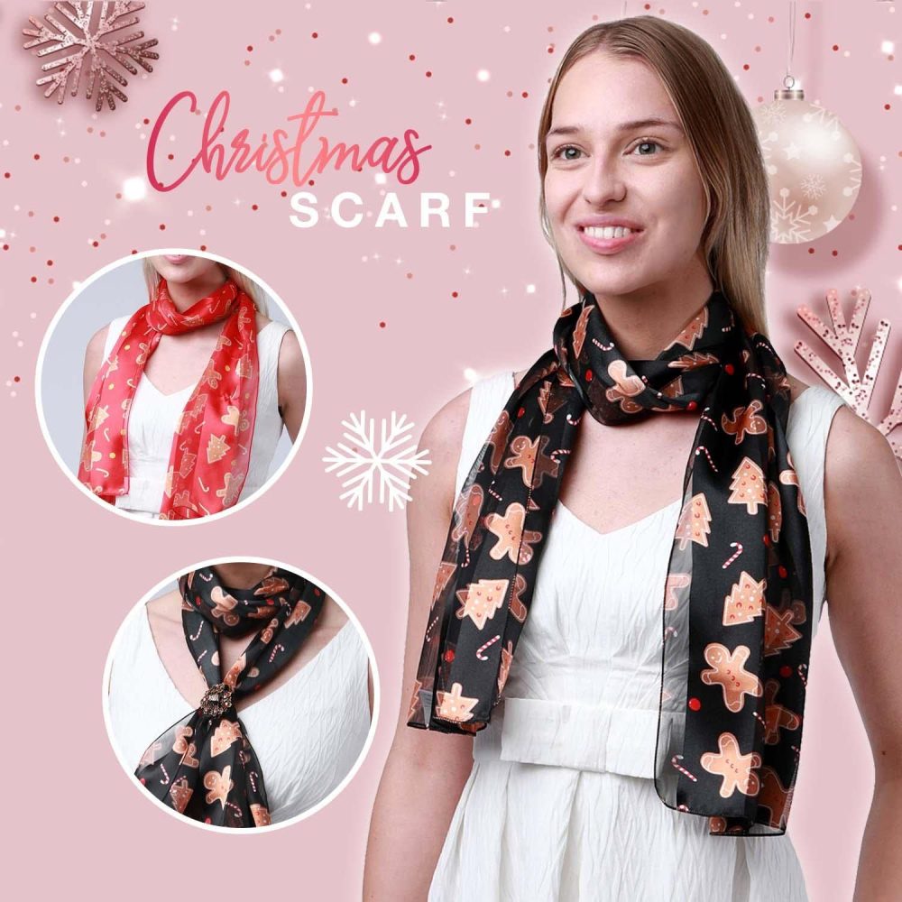 Basic Sense Christmas Scarf Silky Satin Neck Scarves, Gingerbread - Black - Image 3