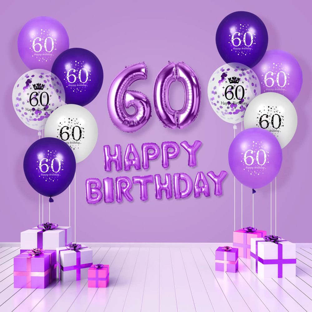 RUMIA 60th Purple Birthday Balloons Decorations, 16 PCS Purple White Confetti Latex Balloons for Women Men Happy Birthday Party Wedding Anniversary Indoor Outdoor Party Supplies,12 Inch (60th) - Image 3