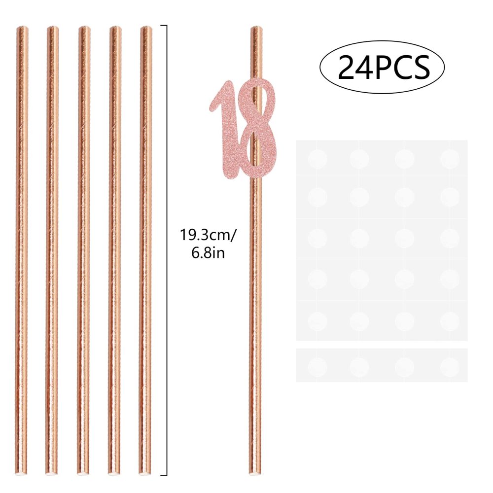 18th Birthday Straws, Pack of 24 Rose Gold Birthday Party Straws, 18th Birthday Party Supplies - Image 7