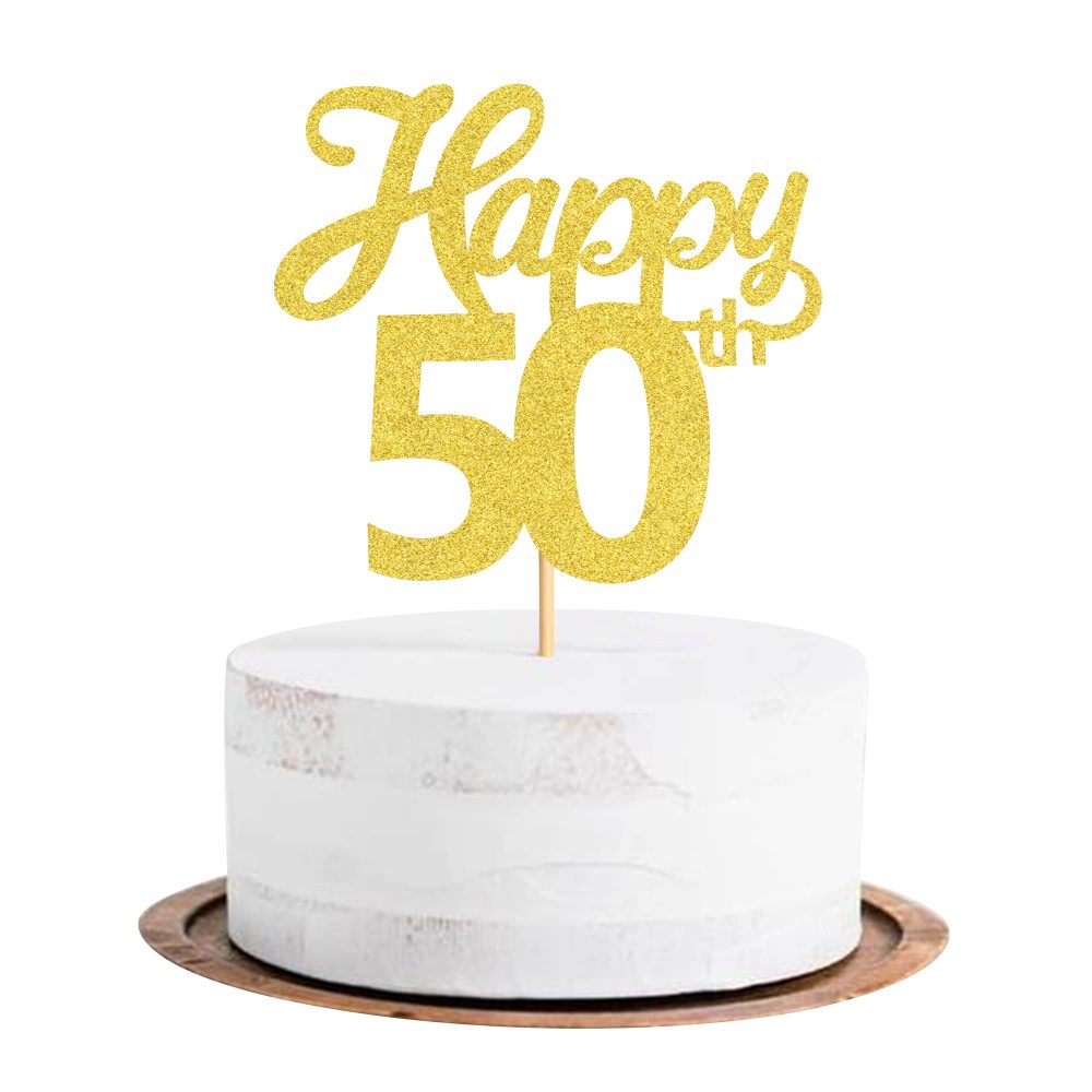 Blumomon 3Pcs Happy 50th Cake Topper Gold Glitter Number 50 Fifty Birthday Cake Pick Decorations for Cheers to 50 Years Old 50th Birthday Wedding Anniversary Party Supplies