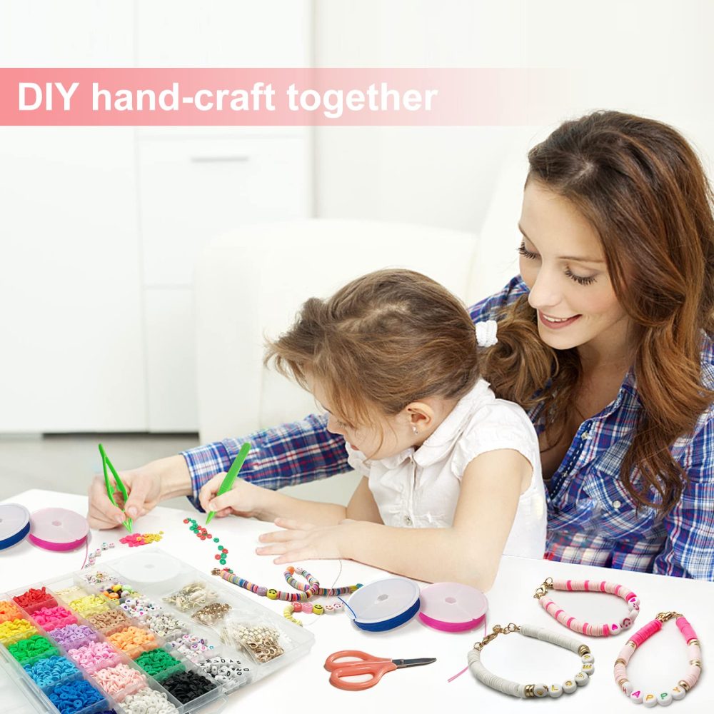 Fournine 5300 pcs Clay Beads Bracelet Making Kit, Friendship Bracelet Kits Flat Beads for Jewelry Making, Polymer Heishi Beads Set for Bracelet Necklace DIY Crafts Gift for Teen Girls - Image 4