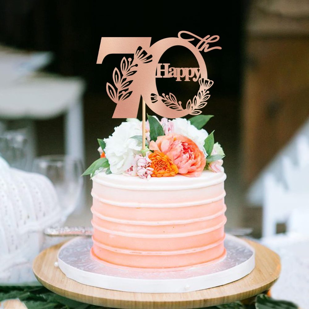 Blumomon 1Pcs 70th Happy Birthday Cake Topper Happy 70 Cake Topper Cheers to 70 Cake Decoration 70th Birthday Party Decoration 70th Anniversary Cake Decoration（Rose Gold） - Image 6