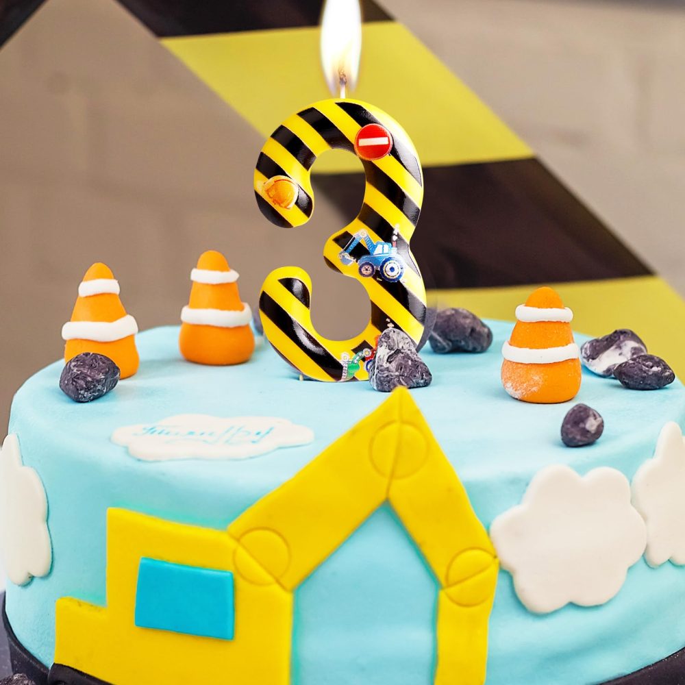 Construction Birthday Candles Number 4 Yellow Black Striped Construction Theme 4th Birthday Party for Girl Boy Birthday Cake Topper Graduation Celebration Anniversary Decorations - Image 3