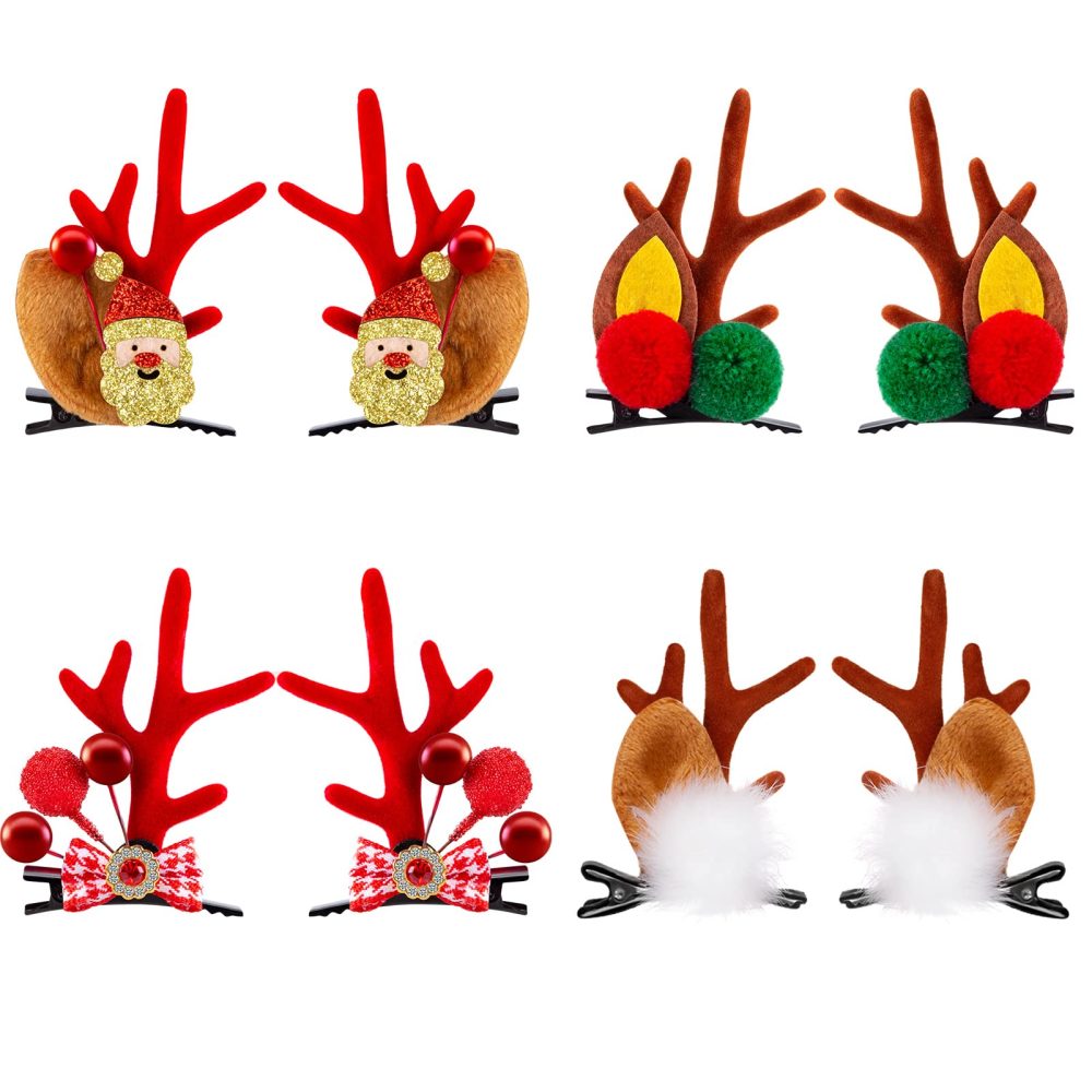 MELLIEX 8 Pcs Christmas Hair Clips Reindeer Horns Hair Clips Elk Ear Hairpin Party Hair Accessories for Girls Women