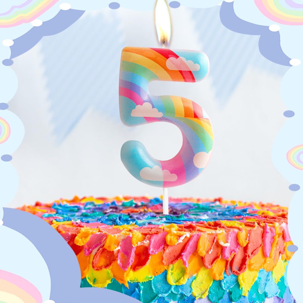 6th Birthday Candles Number 6 Pink Rainbow Birthday Party Cloud Rainbow Theme Adorable Design for Baby Girl Boy Birthday Cake Topper, Graduation Celebration Anniversary Wedding Decorations - Image 6