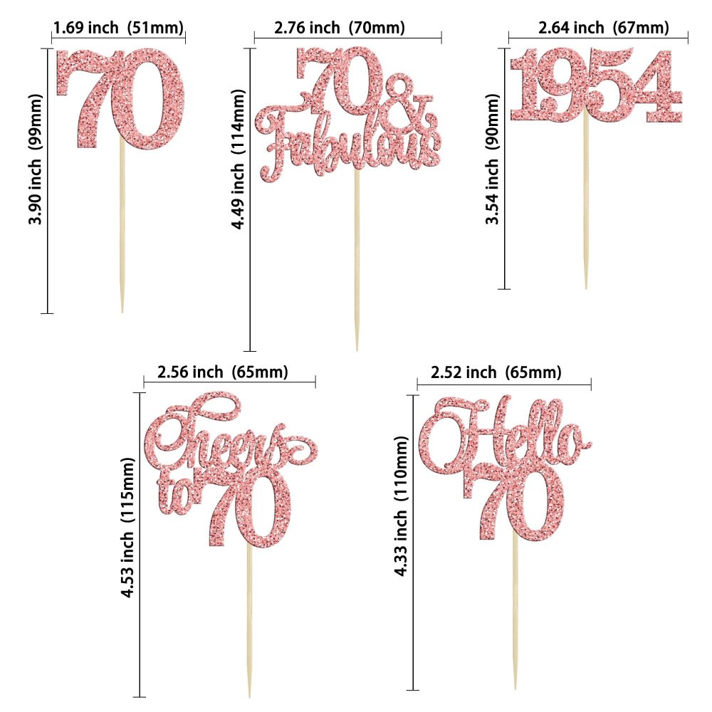 Gyufise 30Pcs 70th Birthday Cupcake Toppers 70 Fabulous Cupcake Picks Cheers to 70 1954 Cake Decorations for Happy 70th Birthday Wedding Anniversary Party Decoration Supplies Rose Gold - Image 7