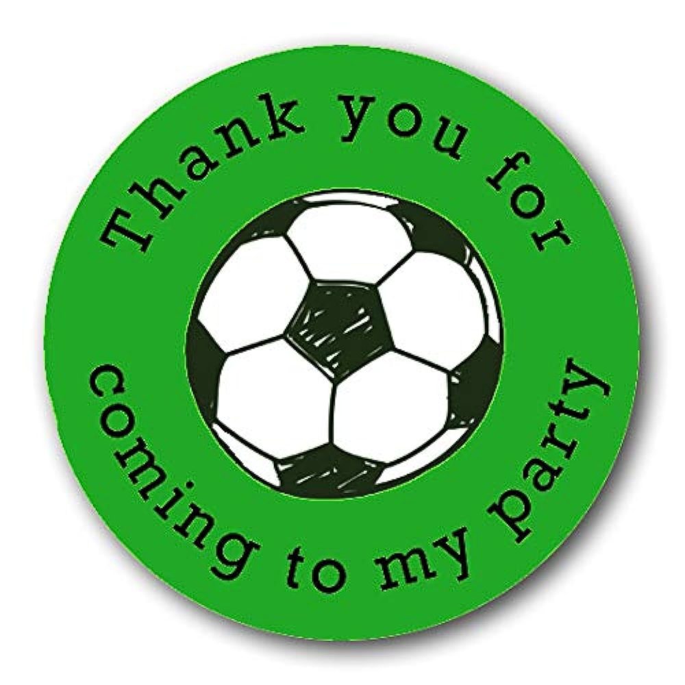 PartiKraft - 40mm Football Thank You For Coming To My Party Round Stickers for Party Bags & Sweet Cones (24 x Stickers)