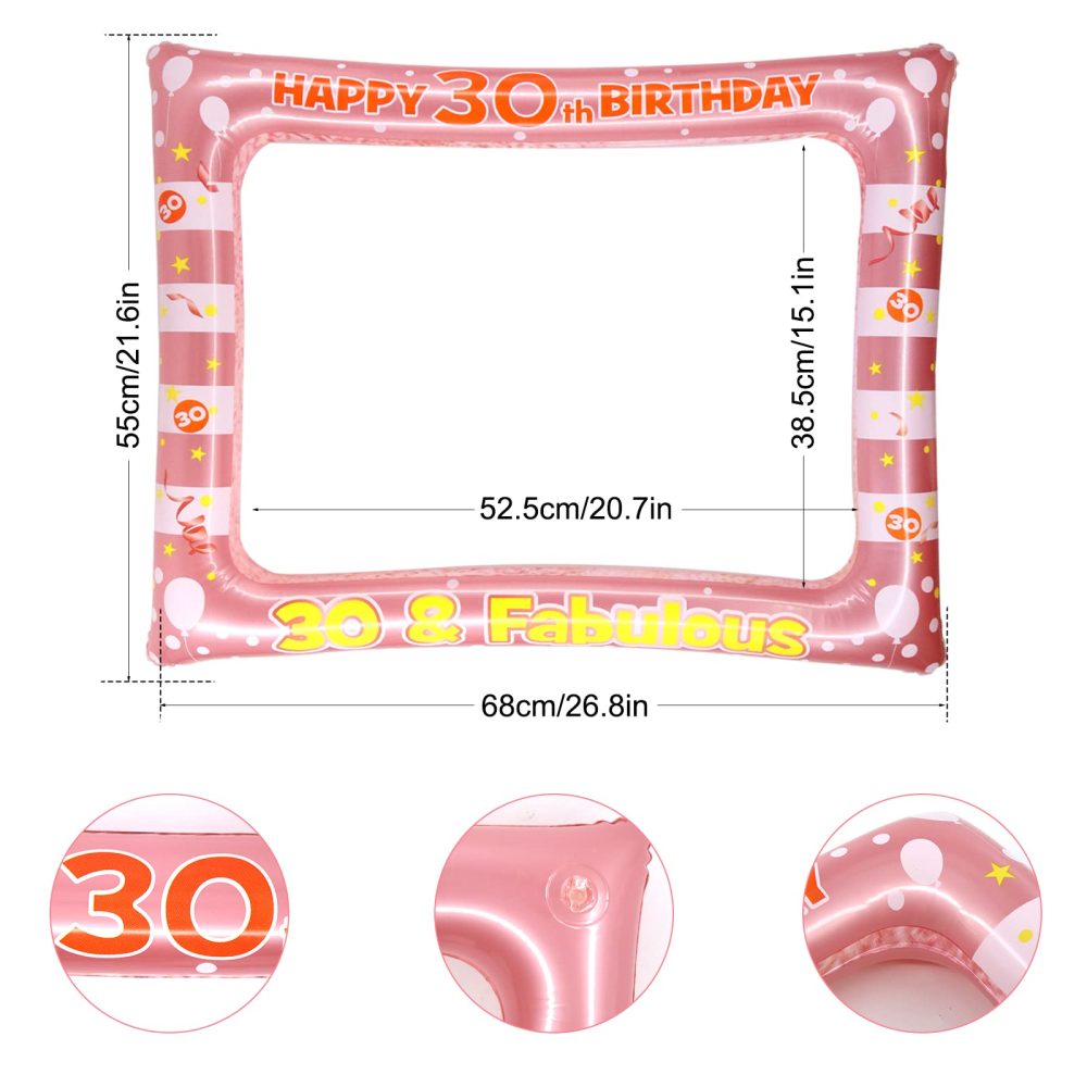 Newthinking 30th Birthday Photo Booth Props, Rose Gold Inflatable Selfie Frame Funny DIY Birthday Party Props for 30th Birthday Party Supplies Decoration - Image 6