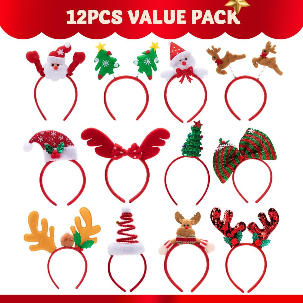 Pack of 12 Christmas Headbands with Assorted Design for Christmas Party Supplies and Party Favors (One Size Fits All) - Image 9
