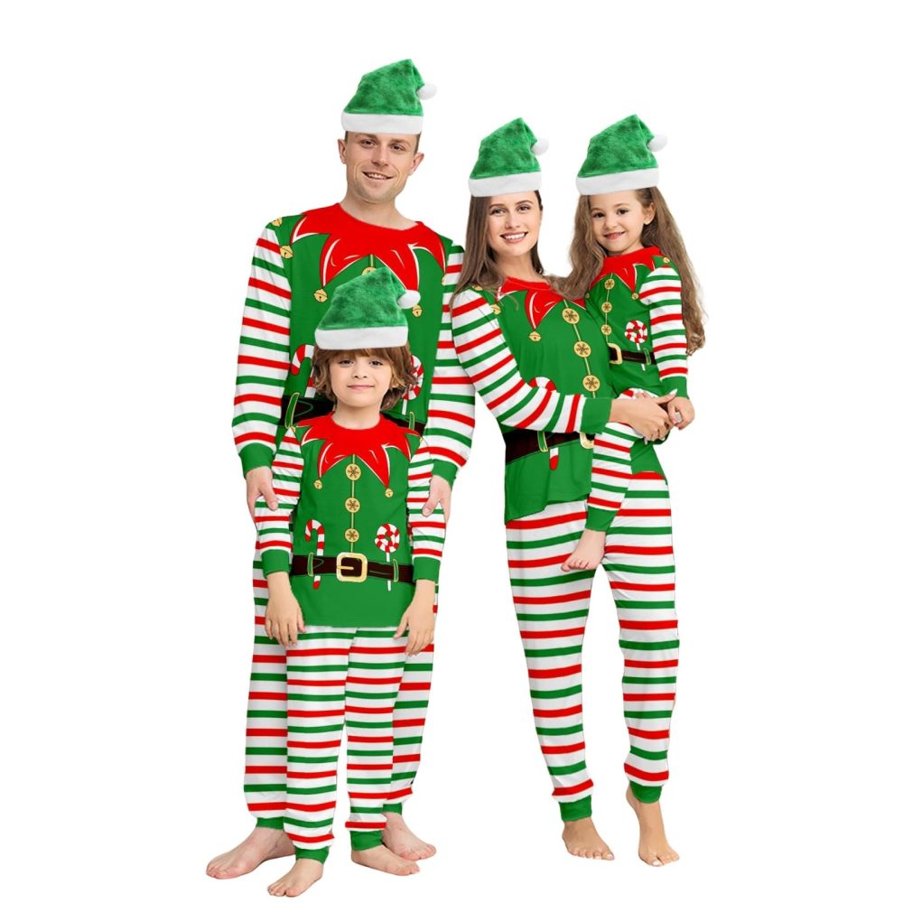 maxToonrain Matching Christmas Pyjamas With Dog, Christmas Pjs Family Set Long Sleeve Elf Matching Santa Hat Sleepwear Nightwear for Mens Womens Adults Kids(C-Father,L)