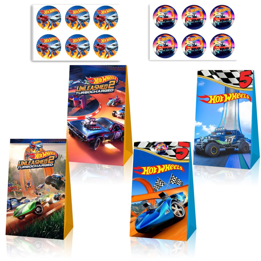 12 Pcs Hot Car Party Bags Paper, Car Birthday Gift Party Bags for Kids, Birthday Party Supplies