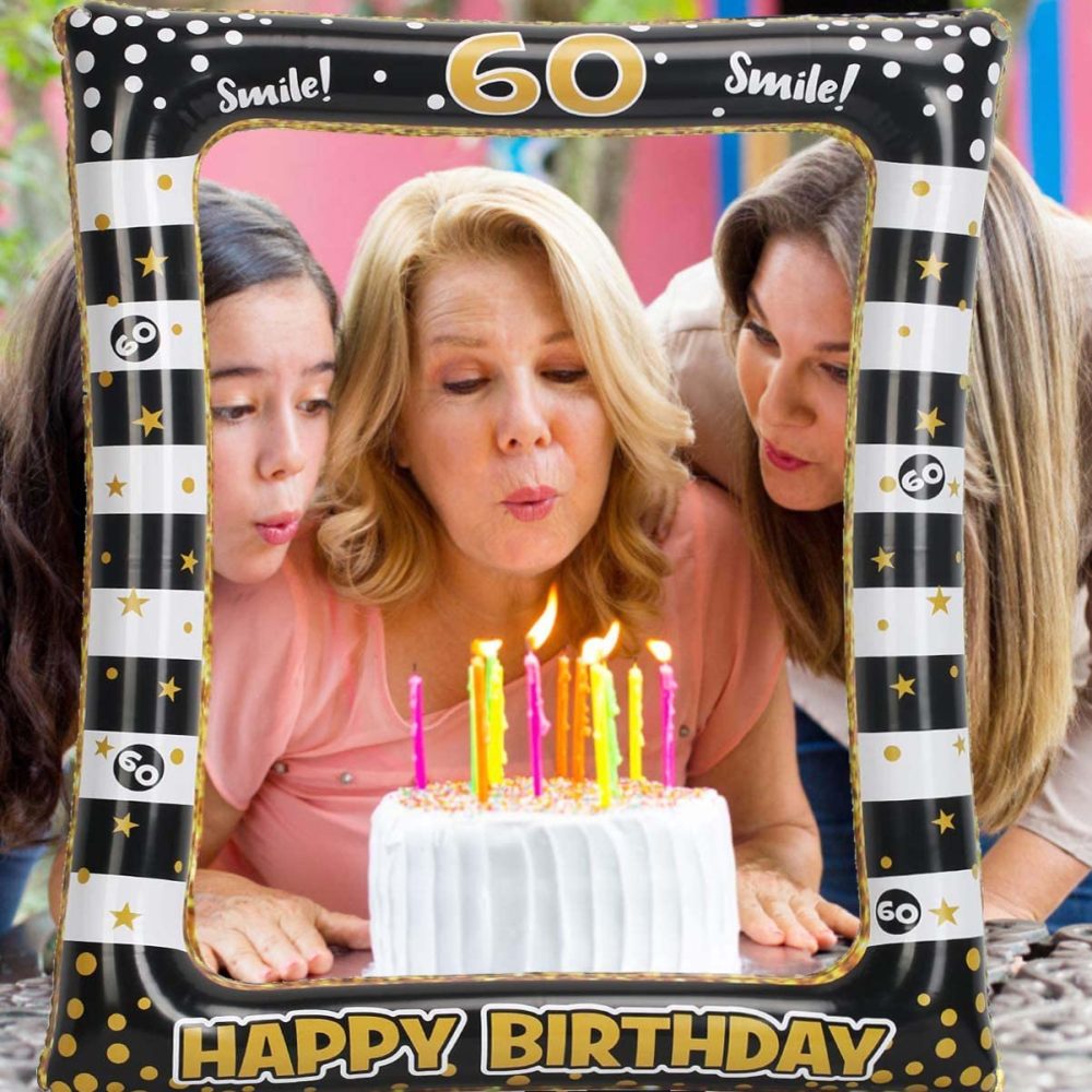 60th Birthday Photo Booth Frame, 60th Inflatable Selfie Frame and 24 Pcs 60th Birthday Photo Booth Props Black Gold Party Supplies Fun 60th Props for Ladies Men 60th Birthday Party Decorations - Image 5