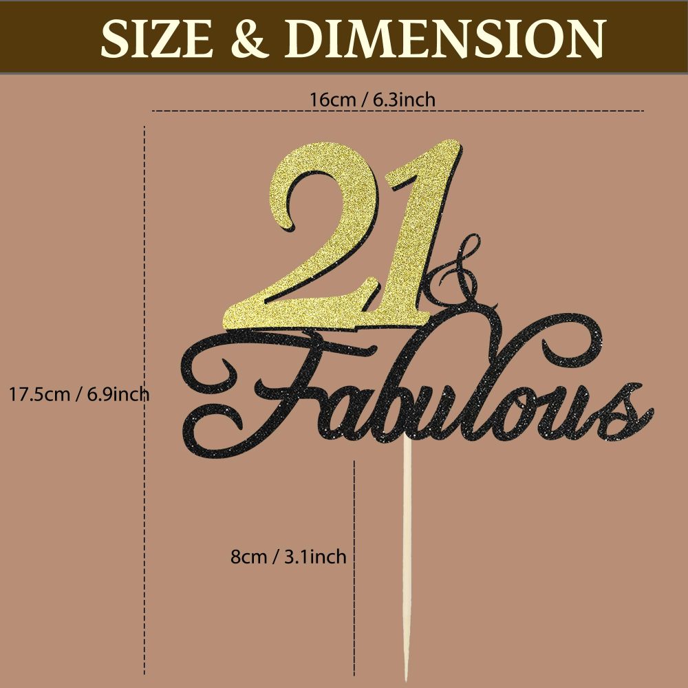 21 & Fabulous Birthday Cake Topper, Siipoo Black Gold Glitter Cake Topper for 21th Happy Birthday Anniversary Party Decoration Supplies - Image 5