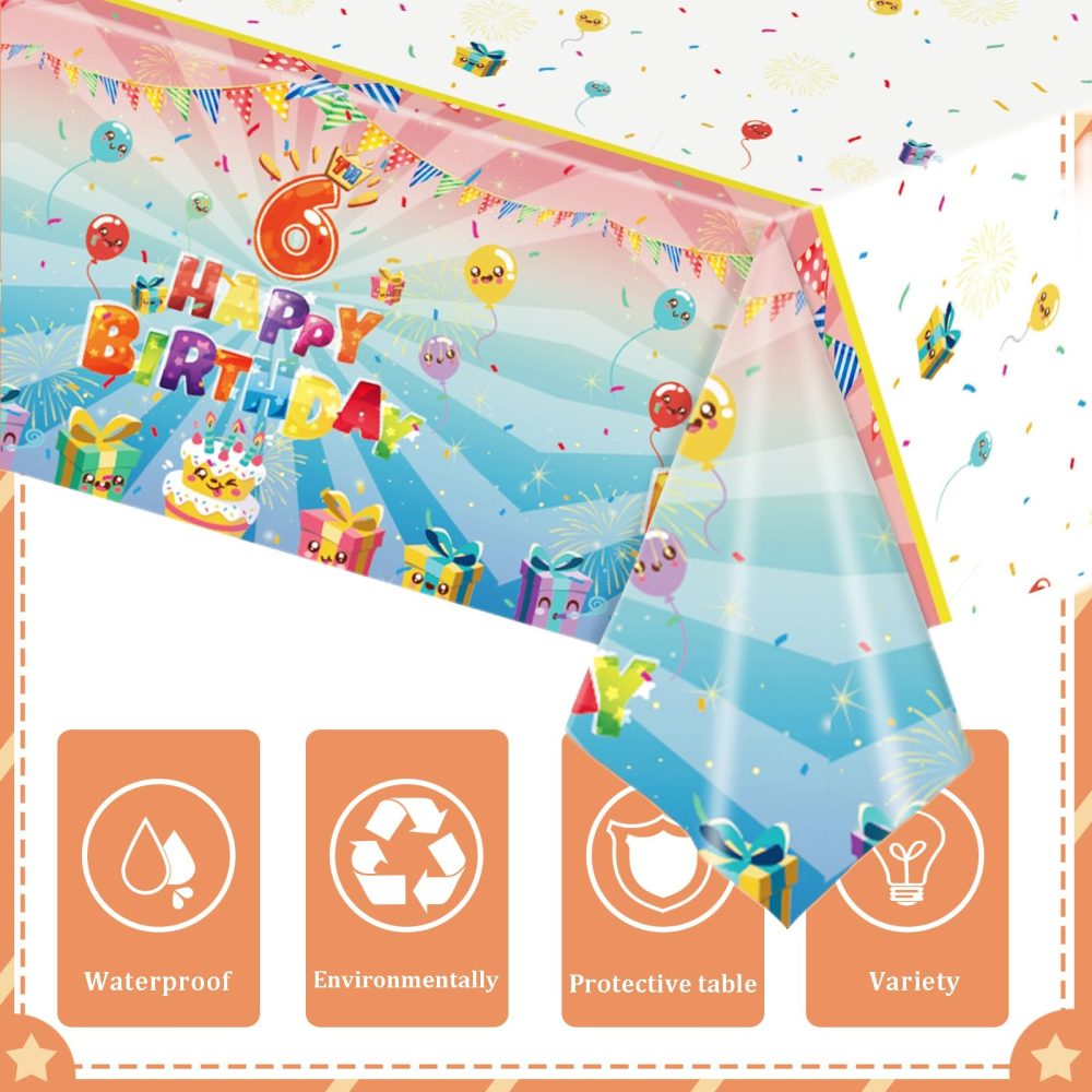 137*274cm 6th Birthday Table Cloth for Girl,Boy,Colourful Kids 6th Birthday Table Decorations Plastic Tablecloths Disposable Tablecover for Girls Boys Kids 6th Birthday Gifts Party Decor Supplies - Image 6