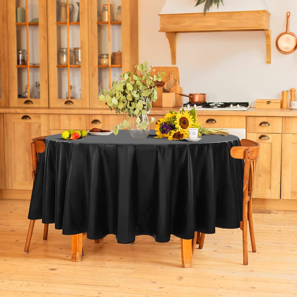 Newthinking 84 Inch Round Disposable Table Cloth Black, 8 Pack Plastic Round Disposable Tablecloth for Circular Table Wedding Banquet Party Birthday - Image 3