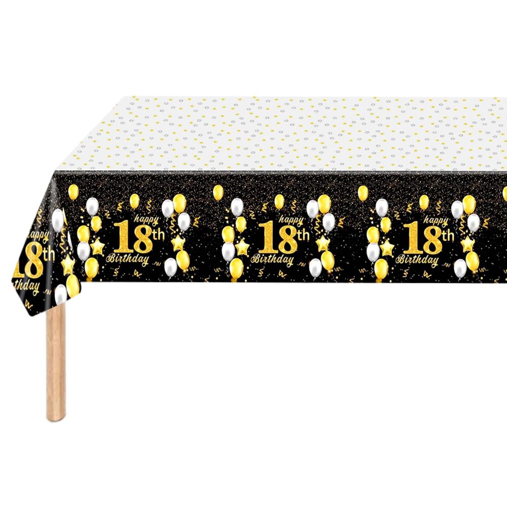 Happy 18th Birthday Black Gold Table Cloth Cover Party,137*274cm 18th Birthday Table Decorations for Boys,Girls,Men,Women,Him,Her,Rectangular Plastic Tablecloth for 18th Birthday Party Supplies Decor