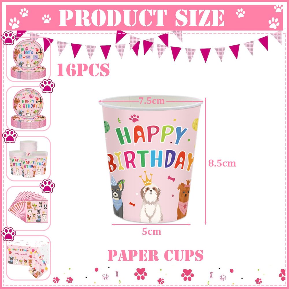 16pcs Paw Print Puppy Dog Birthday Paper Cups Pink,Girl Dog Happy Birthday Disposable Dinnerwarer Cups,Pet Dog Party Tableware Paper Cups for Girl Puppy Dogs Theme Birthday Party Decorations Supplies - Image 7