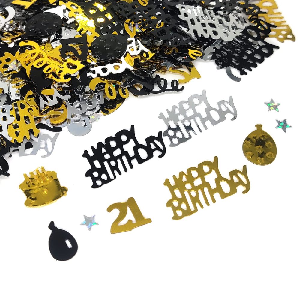 Black & Gold Table Confetti, 15g Happy Birthday Foil Metallic Glitz Table Scatter Sprinkles Age Bday Party Decorations for 21th Birthday Decor Cards Sprinkles Women Gifts A3SZZX (21)