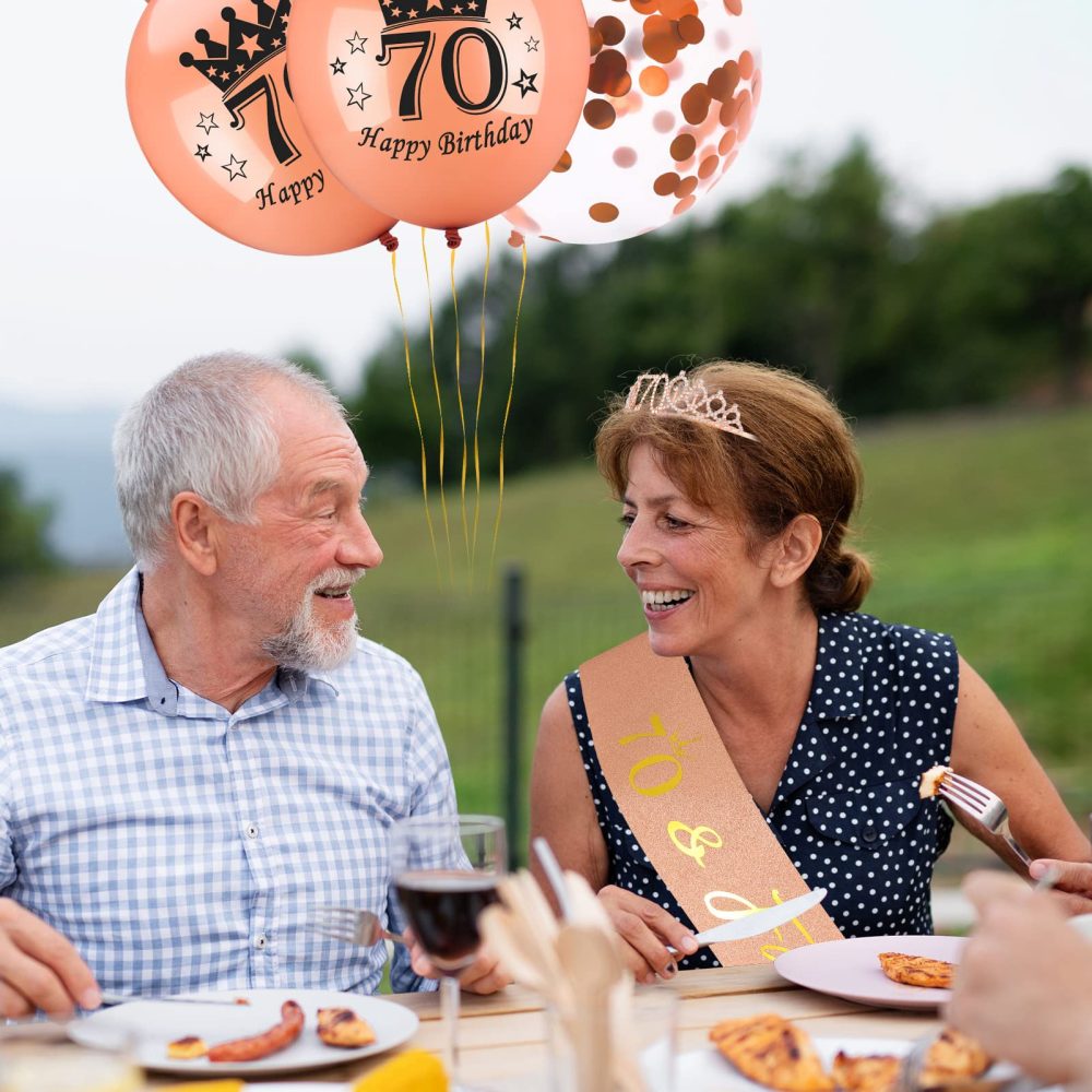 Heyu-Lotus 70th Birthday Sash and Tiara Rose Gold 70& Fabulous Sash Rhinestone Crown Balloons Birthday Cake Topper for Women 70th Birthday Gift Party Supplies (Rose Gold) - Image 4