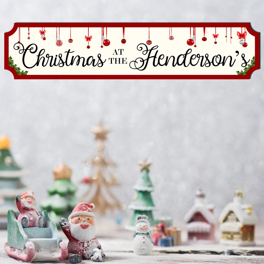 Personalised Christmas At The Family Street Sign - Custom Wooden or Acrylic Holiday Decor - Modern Rustic Wall Art - Available in S/M/L (Extra Large 590mm x 130mm, Mdf Wood Indoor Use Only) - Image 5