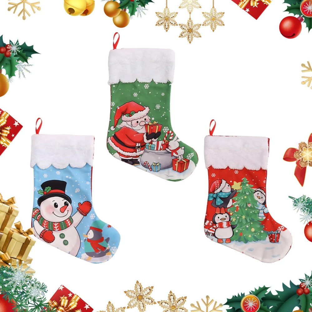 Christmas Stocking Set of 3, Large Xmas Stockings, Christmas Stockings Candy Pouch Ornaments, Personalised Sock Gift Bag, Christmas Hanging Gift Bags for Christmas Tree Ornaments Fireplace Decoration - Image 6