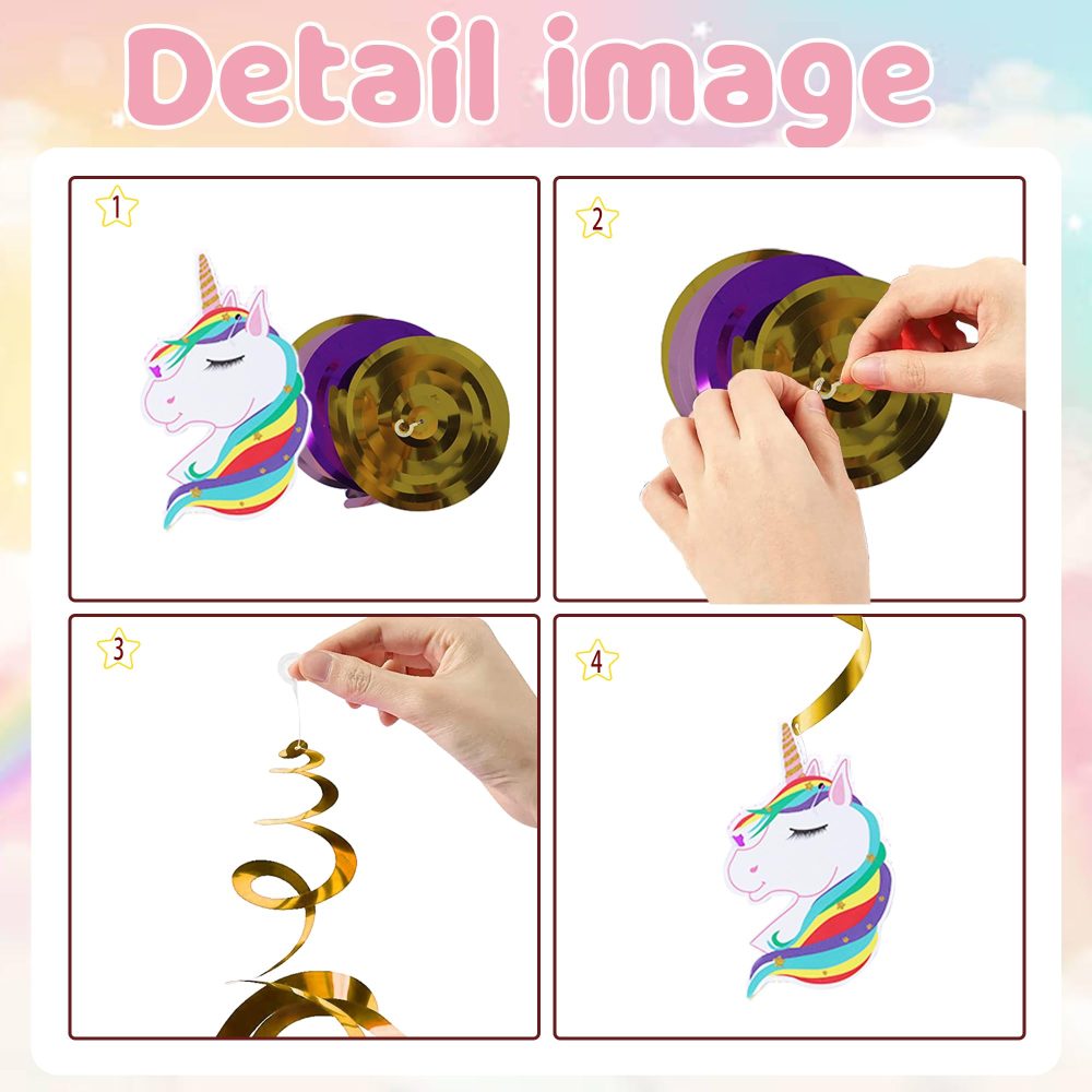 Unicorn Birthday Party Decorations Girl - 23 Pieces Happy Birthday Banner Pull Flower Double Hanging Swirl Unicorn Latex Balloons Unicorn Decorations for Girls Birthday Baby Shower Party Supplies - Image 5