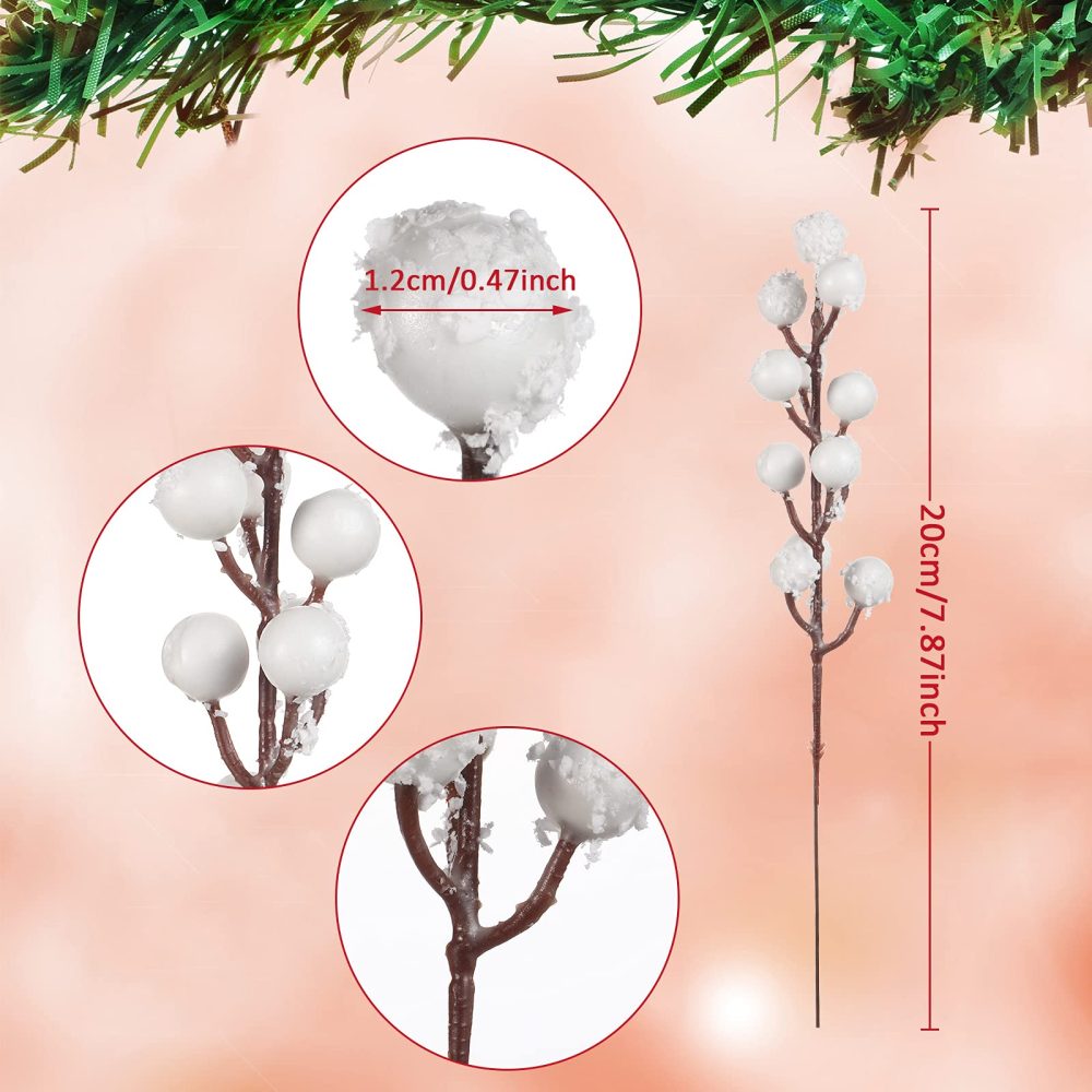 Geosar 30 Pieces Artificial Christmas Berry Picks with Snowflake Glitter Artificial Holly Berry Stems for Christmas Tree Ornaments Vases DIY Crafts Home Wedding Party Holiday Decor(White) - Image 6