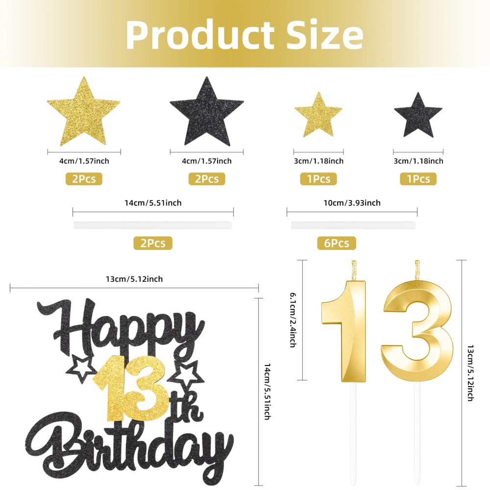 Black Gold 70th Happy Birthday Candles Cake Toppers Set, Number 70 Candle for Cake, Gold Candles for Women Men Birthday Decorations, Star Cake Toppers for Girls Boys Birthday Party Wedding Anniversary - Image 7