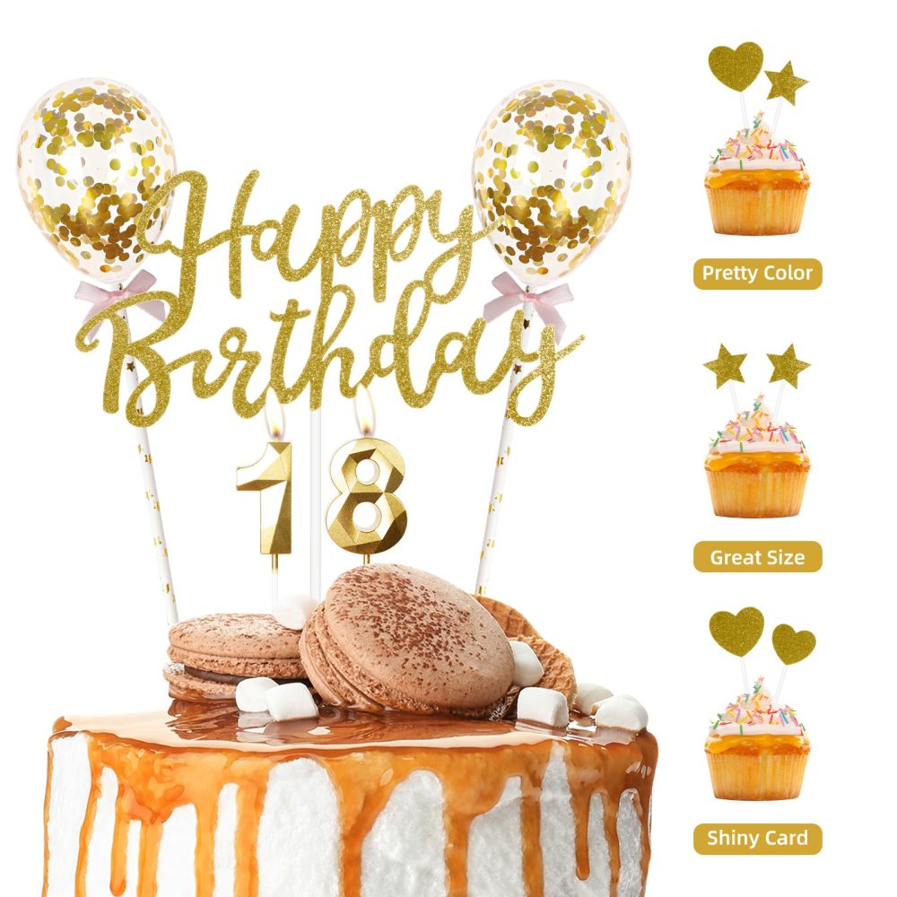 Gold 18th Birthday Candle,Gold Happy Birthday Cake Topper, Gold Balloons, Gold Number 18 Candles for Cake, Gold Candles Cake Toppers for Girls Boys Women Men's Birthday Party Decorations Supplies - Image 6