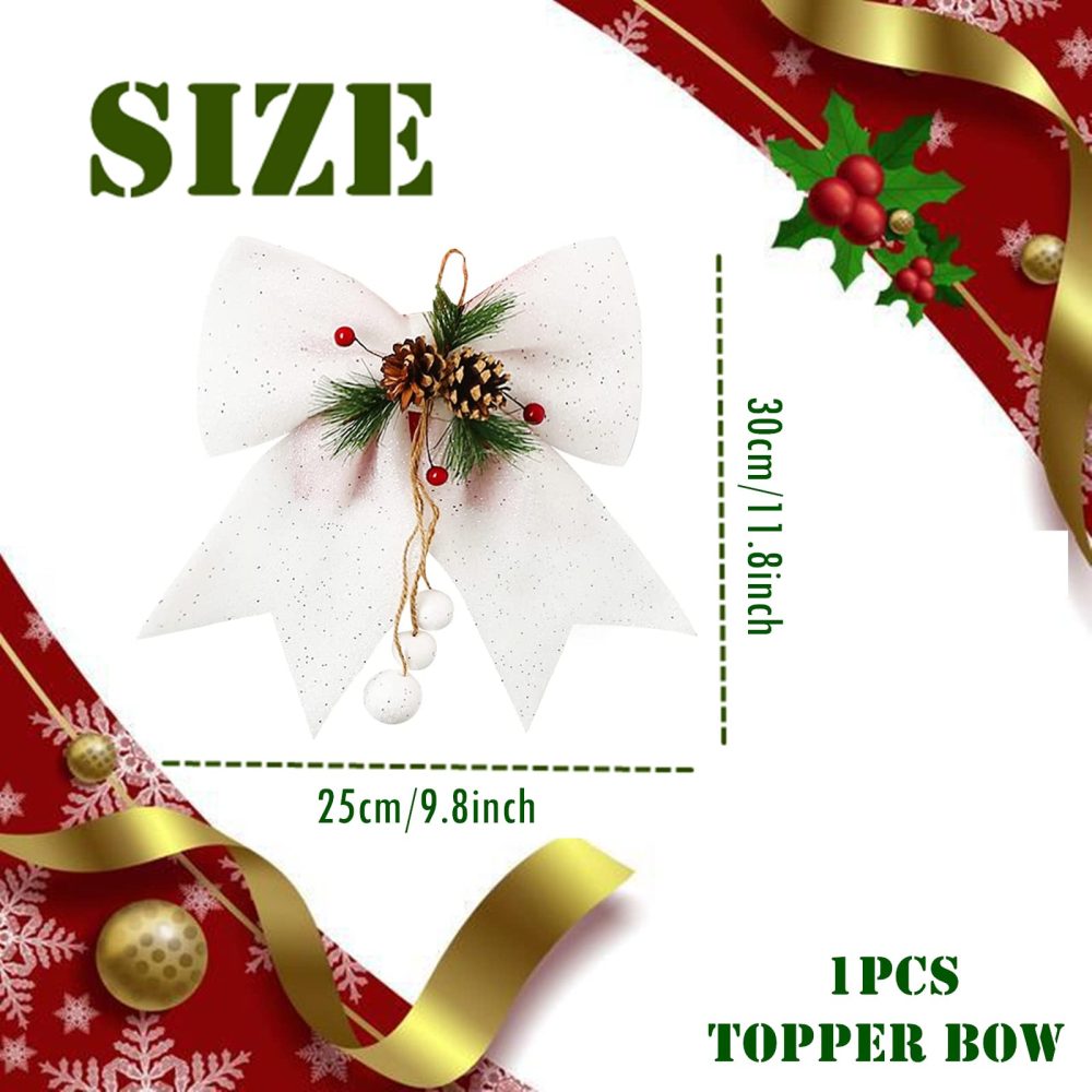 1P White Topper Bows for Christmas Tree,9.8x11.8in Glitter Wreaths Bows Large Sequin Ties Xmas Bows for Tree Topper,Xmas Tree Bows,Foam Bows Ornaments for Christmas Tree,Wreaths,Garland Decor - Image 6