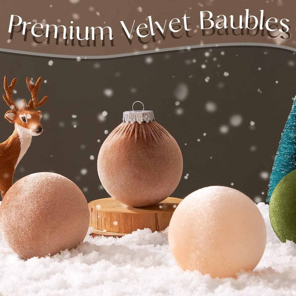 12 Pcs Christmas Velvet Balls, 80mm Christmas Ball Ornaments, Multicolor Green Brown Neutral, Christmas Tree Ornaments (S-Size) - Image 7