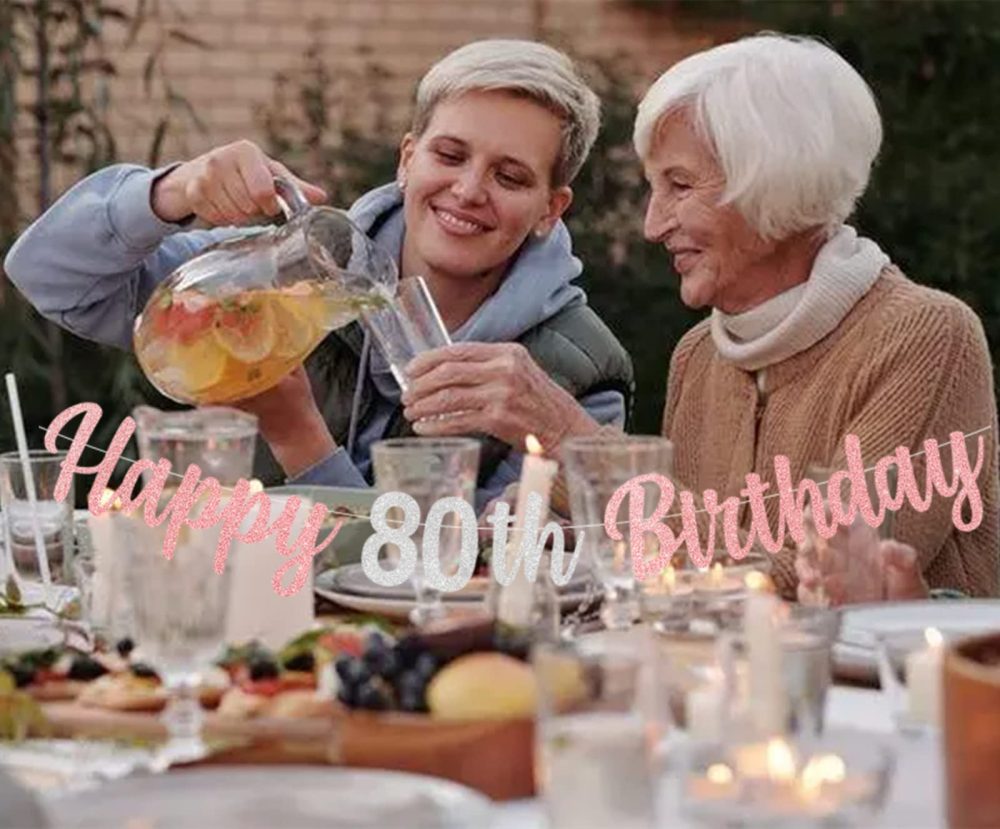 bng-bng 80th Birthday Banner Happy 80th Birthday Bunting Rose Gold Glitter Large Hanging Letter Banner for Women Lady 80 Eighty years old Birthday Anniversary Party Decorations - Image 3