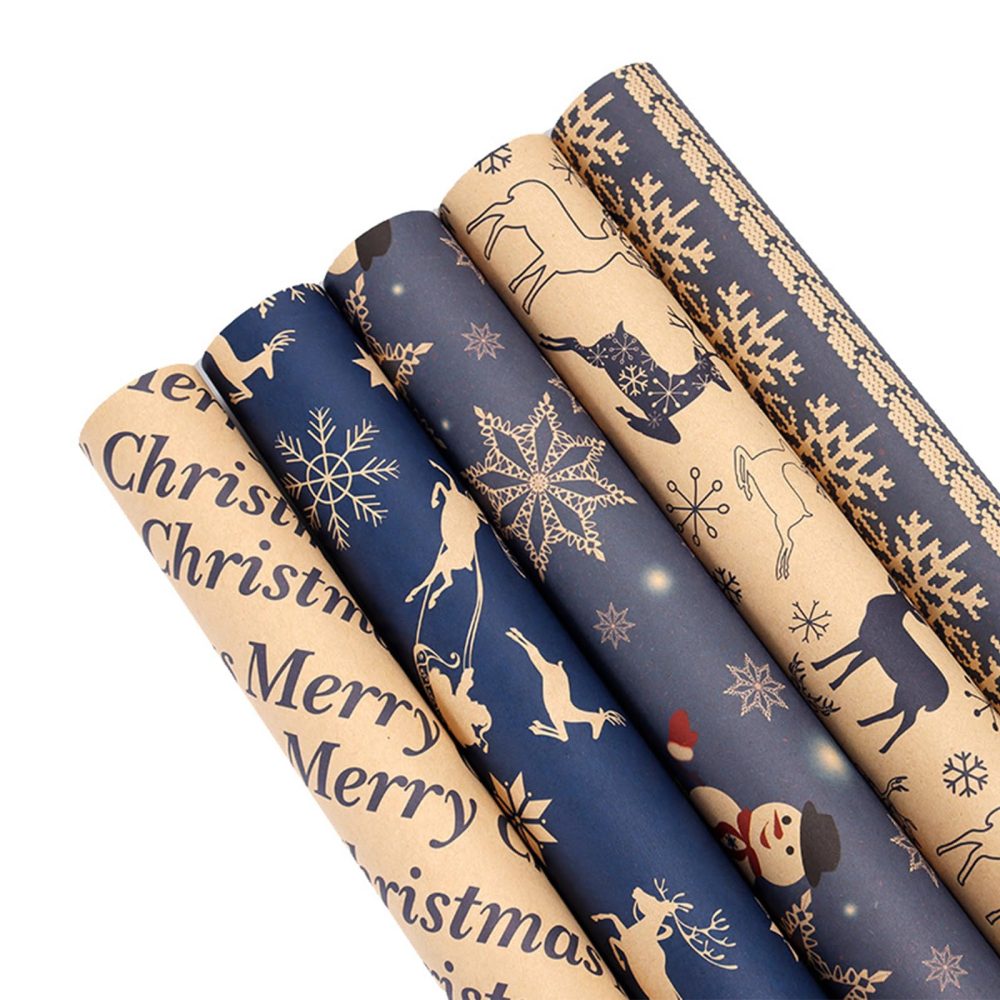 Jatidne 10 Christmas Wrapping Paper Sheets with Tags and String Xmas Wrapping Paper Kraft Gift Wrap - Image 3