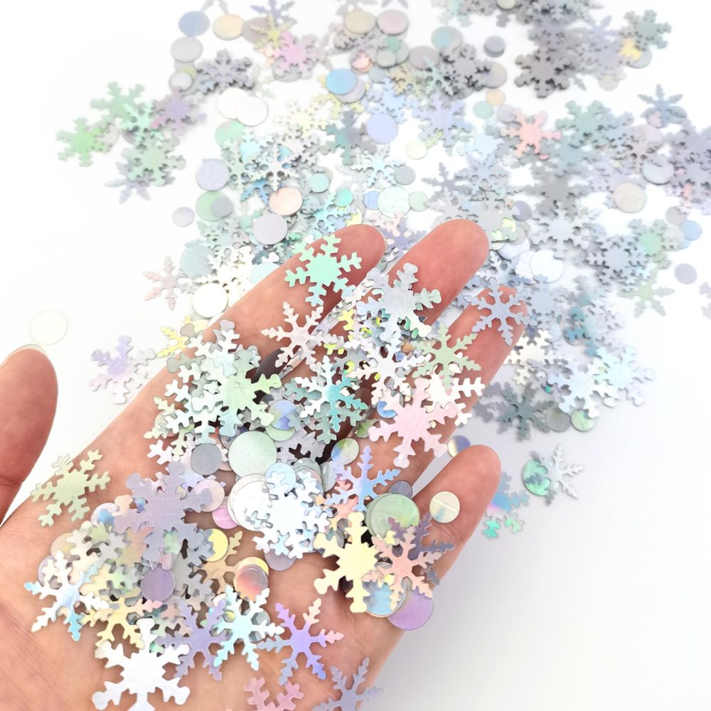 Qiuyan Laser Silver Snowflakes Confetti Lovely Winter Wedding Confetti Xmas Table Decorations Circles Party Confetti Sequins for Frozen Themed Birthday Party, Gender Reveal (30g, About 900pcs) - Image 4