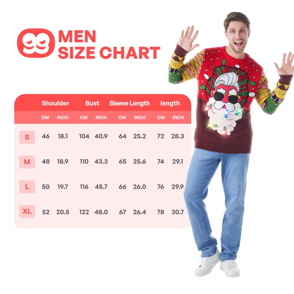 JOYIN Mens LED Light Up Christmas Holiday Ugly Jumpers with Built-in Light Bulbs Ugly Christmas Sweater(XL, Red Santa) - Image 5