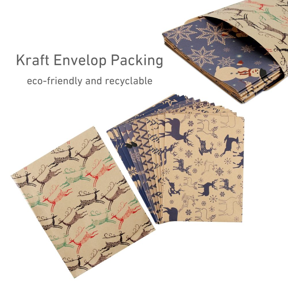 Christmas Wrapping Paper Sheets, Recycled Kraft Paper - 5 Navy Blue Xmas Theme Designs - 10 Sheets - 70 x 50 cm per Sheet - Image 5
