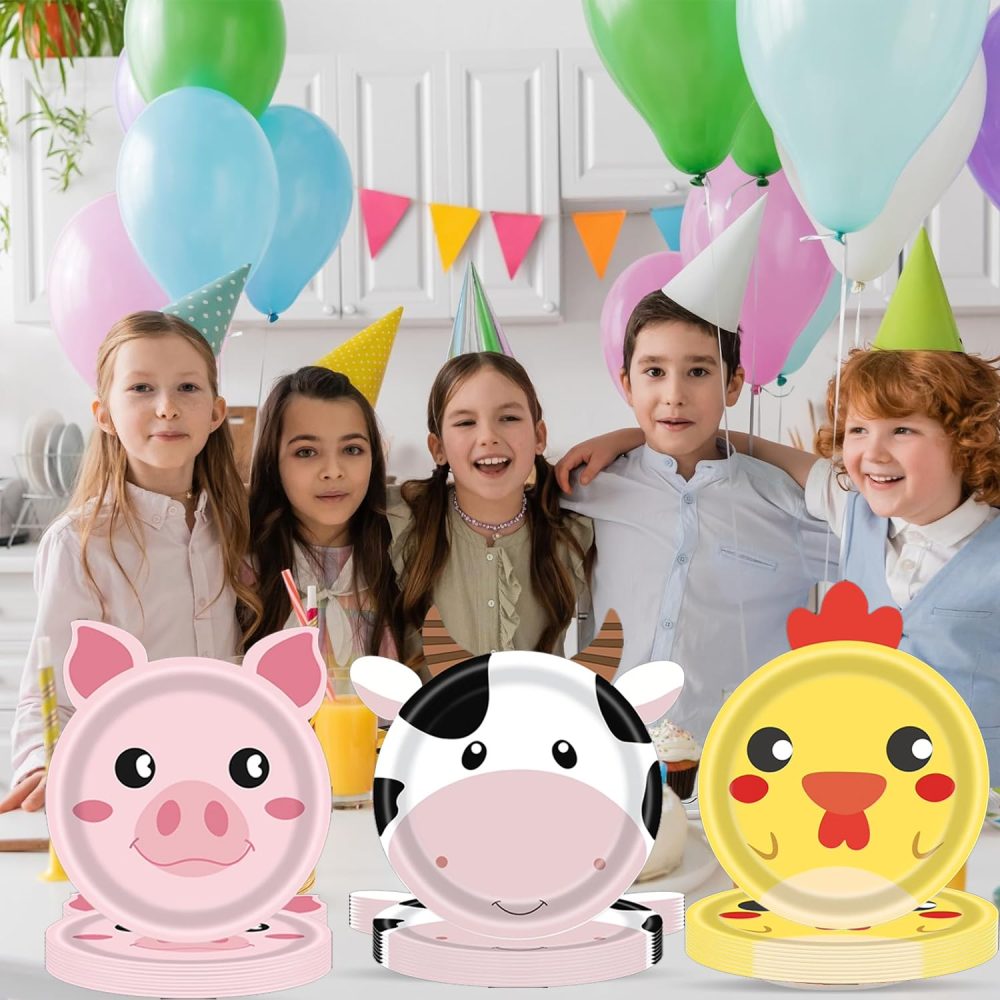 50 pcs Farm Animals Party Paper Plates Farm Animal Shaped Disposable Plates Cartoon Animals Plates with 5 Types Designs for Party Supplies Table Decor - Image 2