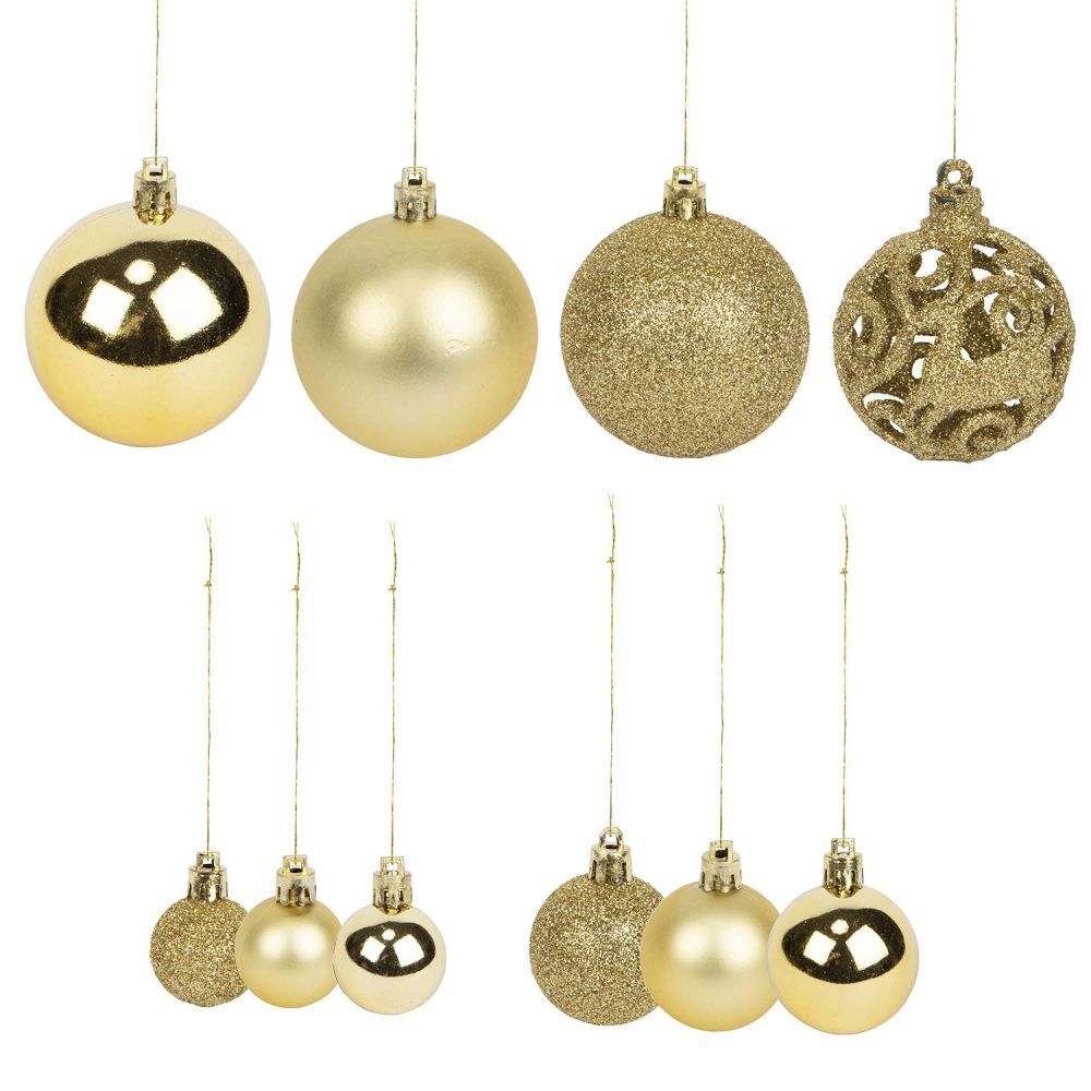 Bravich 100 Pieces Shatterproof Baubles Set. Christmas Tree Decorations Ornament Balls With Hooks & String Hanging. Home Decor 3,4 & 6 CM Baubles-Matt, Shiny & Glitter Finish-Gold - Image 6