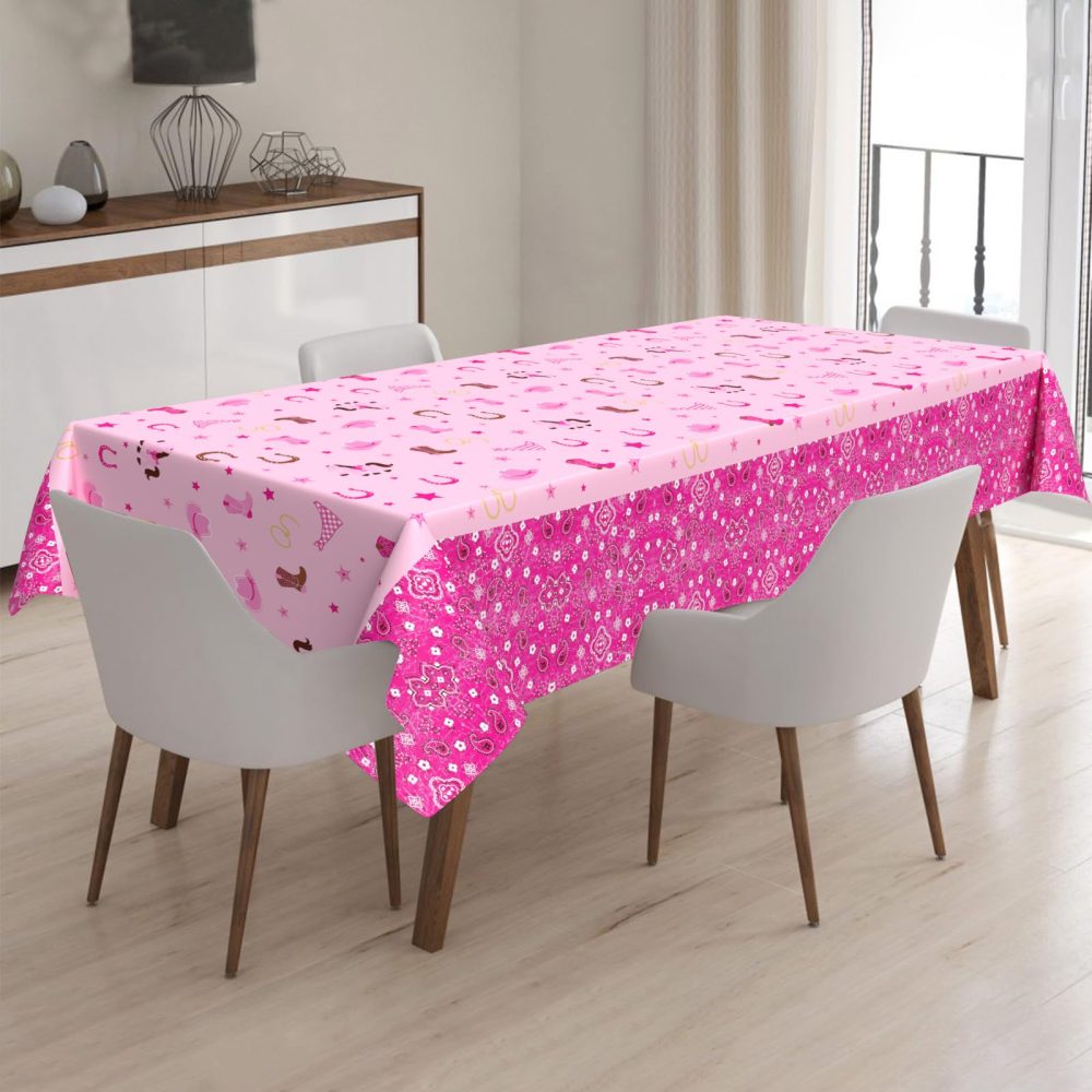 Cowgirl Table Cloth Western Cowgirl Plastic Table Cover Pink Felt Horse Tablecloth Rectangular Tablecloths Disposable Wipe Clean Waterproof Table Cloths Covers for Girls Birthday Party Supplies, 1pc - Image 2