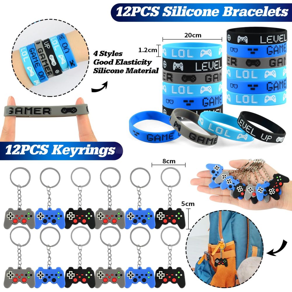 126 PCS Video Game Party Bag Fillers, Gaming Party Favours with VIP Pass Lanyards Silicone Bracelet Keychain and Stampers, Birthday Party Bags Fillers for Kids Gamer Party Supplies Goodie Bag Fillers - Image 4