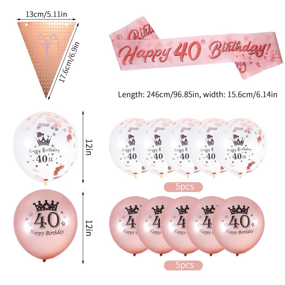 40th Birthday Decorations, Pink Gold 40th Birthday Set Include Happy 40th Birthday Banners Triangle Flag Banners Confetti Latex Balloons for Women and Men 40th Birthday Party Decoration Supplies - Image 7