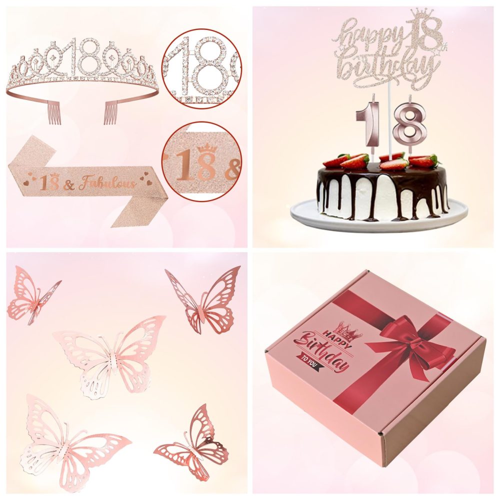 18th Birthday Decorations for Her Sweet Birthday Gifts for Girls Rose Gold 18th Birthday Sash, Tiara, Cake Topper, Number 18 Candles, Happy 18th Birthday Banner, 3D Butterfly 12pcs, Birthday Supplies - Image 7